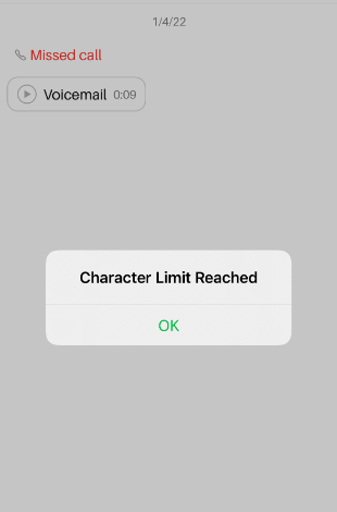 Character Limit Reached Error Message – Pinger help