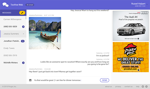 Textfree Web Faqs How To S Pinger Help Options Menu To Access Settings